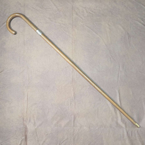 1918 British antique gentleman's walking stick, 91cm, embossed pure silver decoration, curved handle
