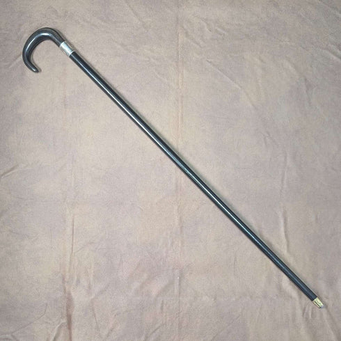 Circa 1910 British antique gentleman's pure silver decorated horn handle walking stick 91cm