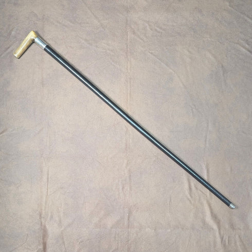 1897年 英国アンティーク 紳士用 純銀装飾 L字ホーンハンドル ステッキ 杖 83cm