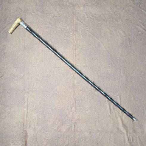 1897 British antique gentleman's pure silver decorated L-shaped horn handle walking stick 83cm