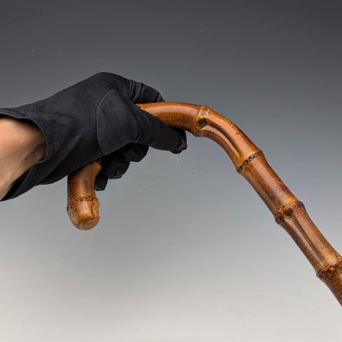 アンティーク 紳士用 バンブー 曲がりハンドルステッキ 杖 87cm