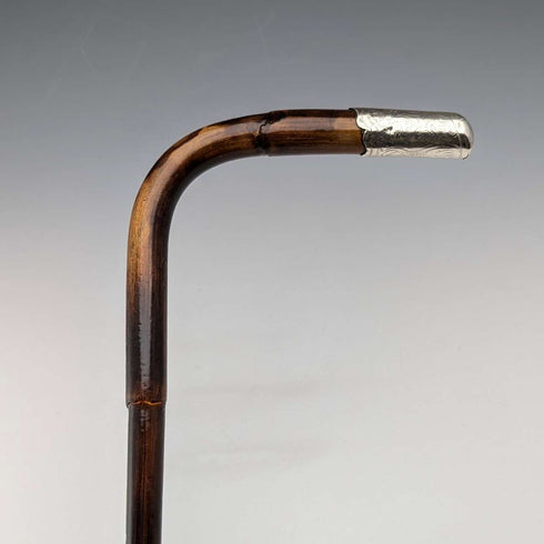1901年 英国アンティーク レディース用 純銀装飾 L字ハンドル ステッキ 杖 90cm