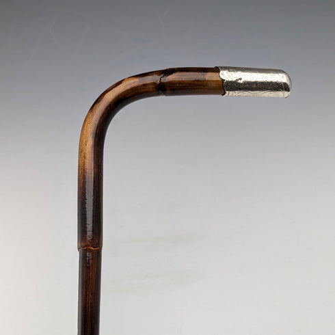 1901年 英国アンティーク レディース用 純銀装飾 L字ハンドル ステッキ 杖 90cm