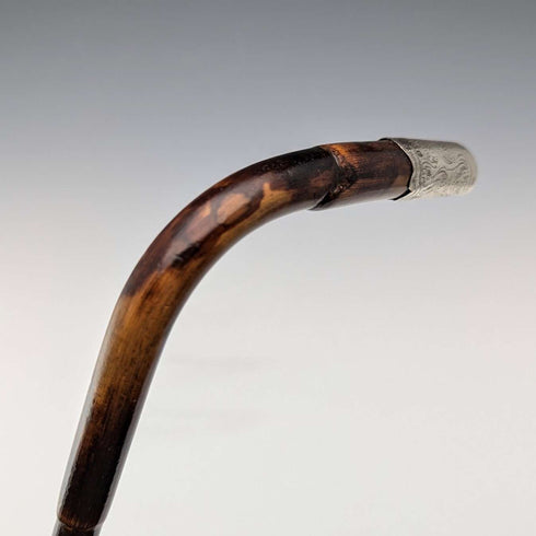 1901年 英国アンティーク レディース用 純銀装飾 L字ハンドル ステッキ 杖 90cm