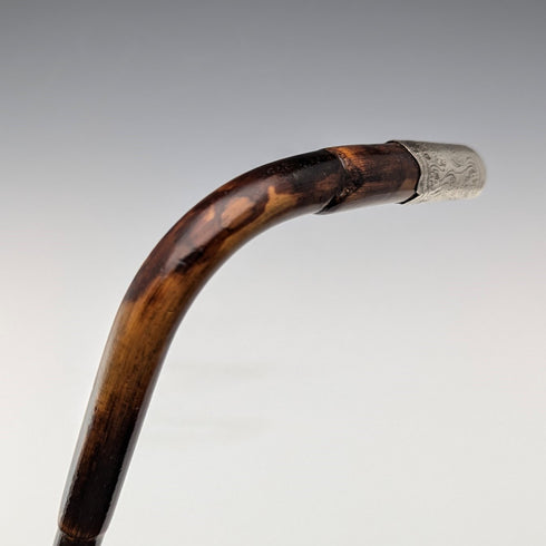 1901年 英国アンティーク レディース用 純銀装飾 L字ハンドル ステッキ 杖 90cm