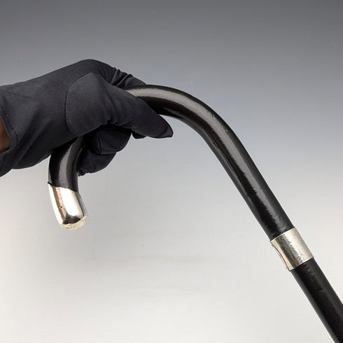 1933年 英国ヴィンテージ 紳士用 純銀装飾 曲がりハンドル ステッキ 杖 82cm