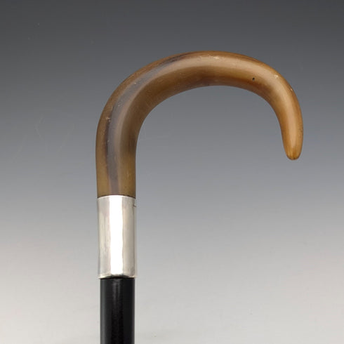 ヴィンテージ 紳士用 純銀装飾 曲がりホーンハンドル ステッキ 杖 86cm