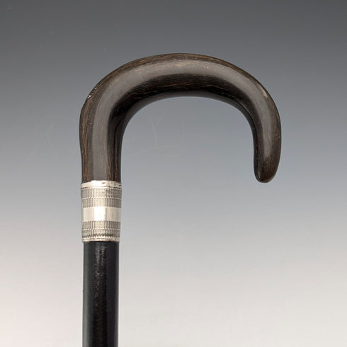 1910年頃 英国アンティーク 紳士用 純銀装飾 ホーンハンドル ステッキ 杖 91cm
