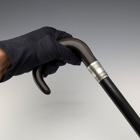 1910年頃 英国アンティーク 紳士用 純銀装飾 ホーンハンドル ステッキ 杖 91cm
