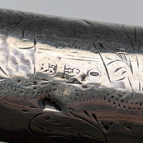 1897年 英国アンティーク 紳士用 純銀装飾 L字ホーンハンドル ステッキ 杖 83cm