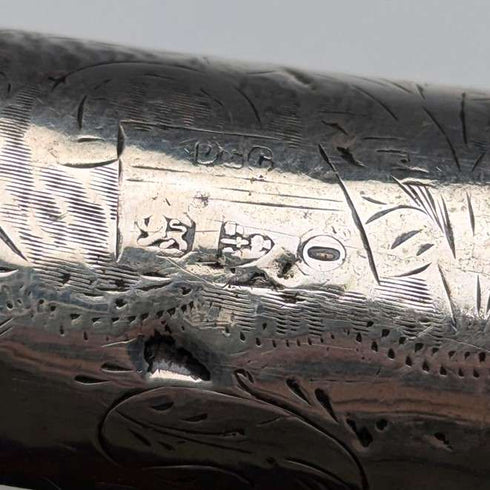 1897 British antique gentleman's pure silver decorated L-shaped horn handle walking stick 83cm