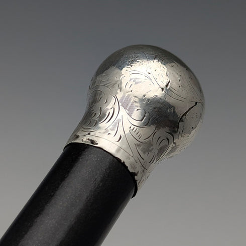 1923年 英国アンティーク 紳士用 純銀製 丸ハンドル ステッキ 杖 88cm