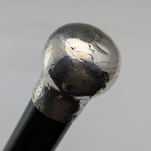 1923年 英国アンティーク 紳士用 純銀製 丸ハンドル ステッキ 杖 88cm