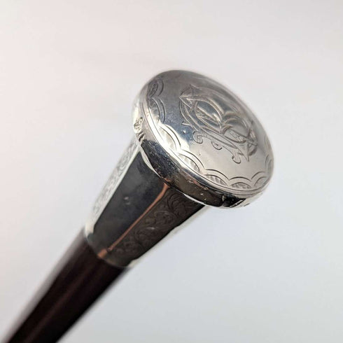 1925年 英国ヴィンテージ 紳士用 純銀製 丸ハンドル ステッキ 杖 84cm