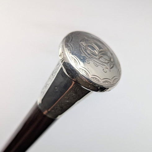 1925年 英国ヴィンテージ 紳士用 純銀製 丸ハンドル ステッキ 杖 84cm