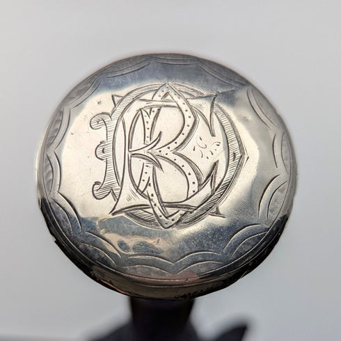 1925年 英国ヴィンテージ 紳士用 純銀製 丸ハンドル ステッキ 杖 84cm