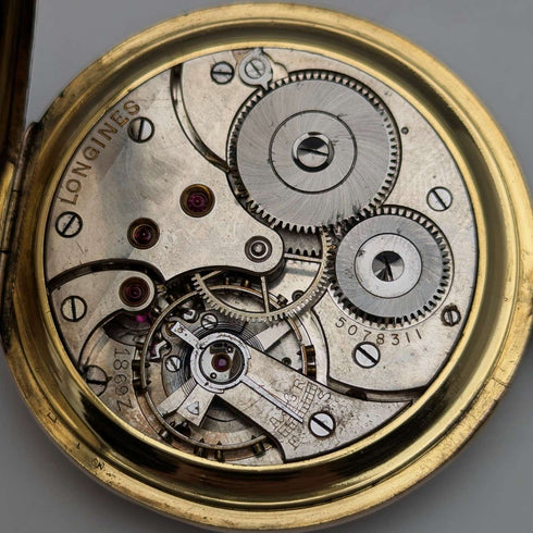Circa 1931 Vintage Longines Pocket Watch Thin Gold-Plated Case Cal18.69Z In Good Working Condition