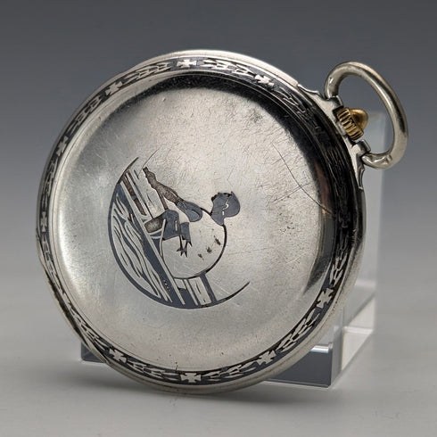 Circa 1925 Vintage Longines Pocket Watch Thin Niello Case Cal18.79N In good working order