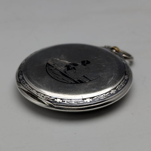 Circa 1925 Vintage Longines Pocket Watch Thin Niello Case Cal18.79N In good working order