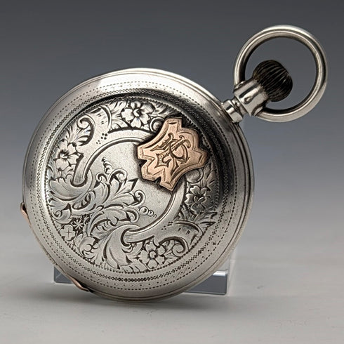 Antique Billodes/Zenith pocket watch, circa 1913, engraved silver side hunter case, in working condition