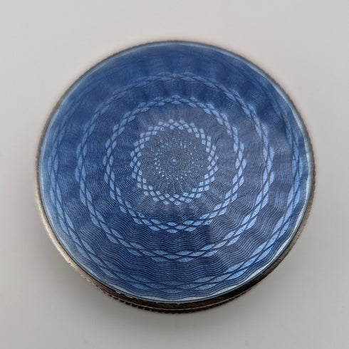 1942 British Vintage Blue Guilloche Enamel Sterling Silver Pill Case Cohen & Charles