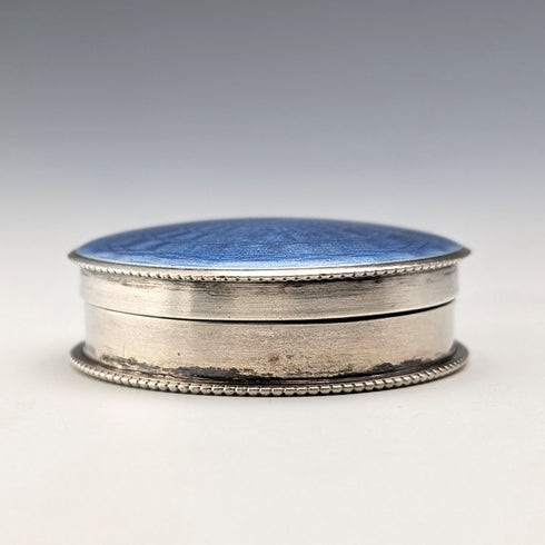 1942 British Vintage Blue Guilloche Enamel Sterling Silver Pill Case Cohen & Charles