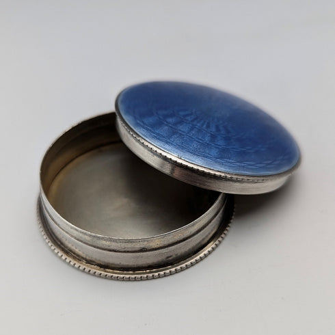 1942 British Vintage Blue Guilloche Enamel Sterling Silver Pill Case Cohen & Charles
