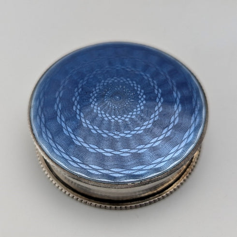 1942 British Vintage Blue Guilloche Enamel Sterling Silver Pill Case Cohen & Charles