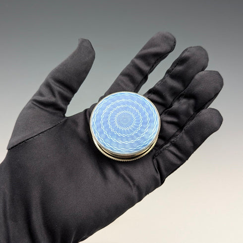 1942 British Vintage Blue Guilloche Enamel Sterling Silver Pill Case Cohen & Charles