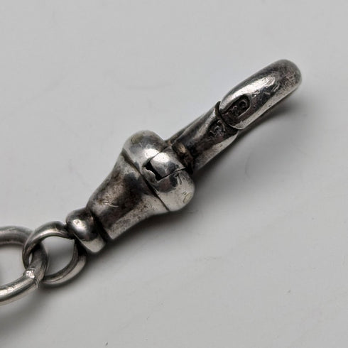 1900年頃 英国アンティーク 純銀製アルバートチェーン 46g 純銀イーグル&天然石フォブ