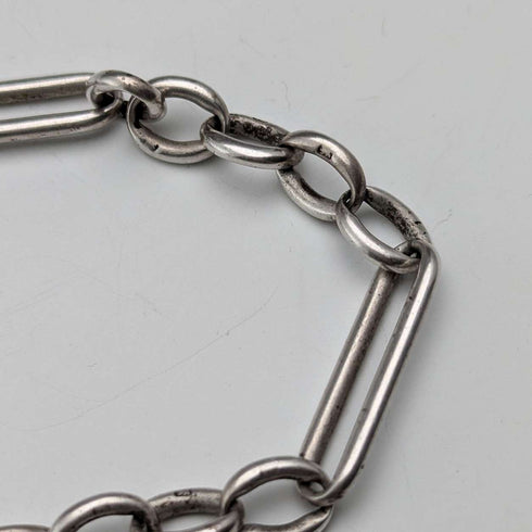 1900年頃 英国アンティーク 純銀製アルバートチェーン 46g 純銀イーグル&天然石フォブ