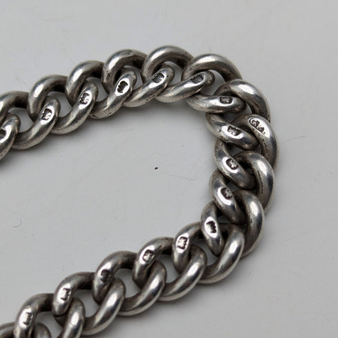 Circa 1920 British antique sterling silver Albert chain 30g claw and bowl fob