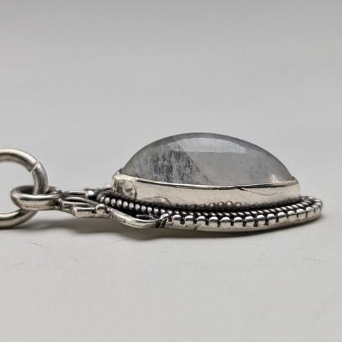 1900年頃 英国アンティーク 純銀製アルバートチェーン 33g ムーンストーンフォブ