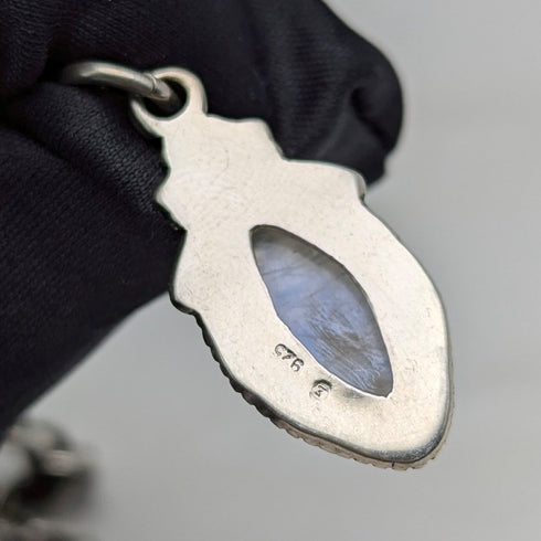 1900年頃 英国アンティーク 純銀製アルバートチェーン 33g ムーンストーンフォブ