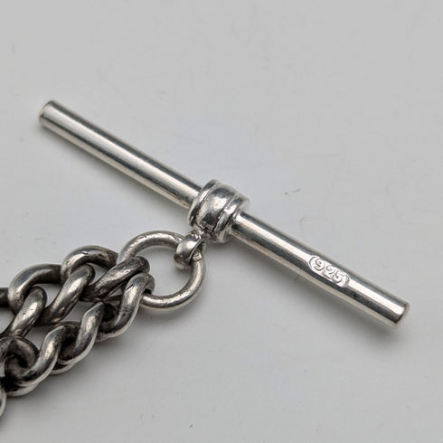 1900年頃 英国アンティーク 純銀製アルバートチェーン 33g ムーンストーンフォブ