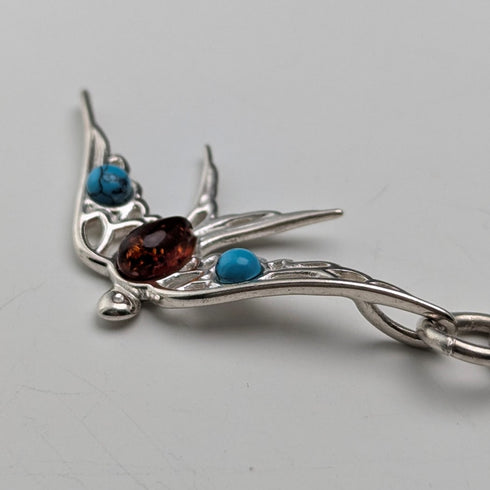 1890年頃 英国アンティーク 純銀製アルバートチェーン 47g 純銀スワローフォブ