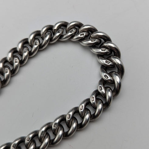 1890年頃 英国アンティーク 純銀製アルバートチェーン 47g 純銀スワローフォブ