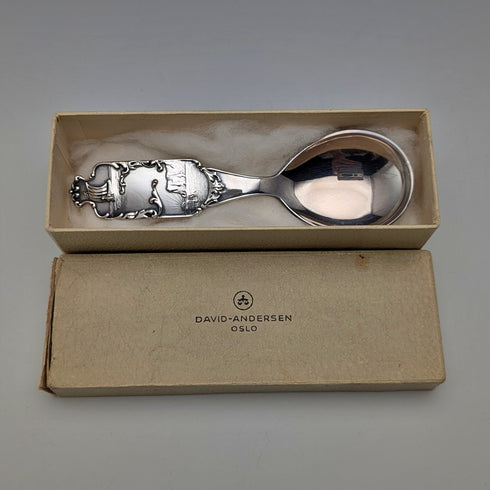 Nordic vintage silver plate tea caddy spoon David Andersen boxed