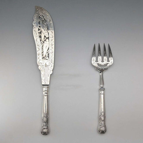 1850年 英国アンティーク 総純銀製 フィッシュサーバーペア 計370g HJ Lias&Son