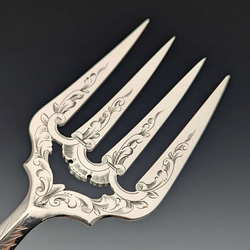 1850年 英国アンティーク 総純銀製 フィッシュサーバーペア 計370g HJ Lias&Son