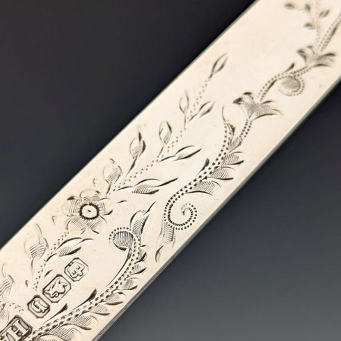 1900 British antique pure silver blades, mother of pearl handles, dessert cutlery set of 6, Atkin Brothers