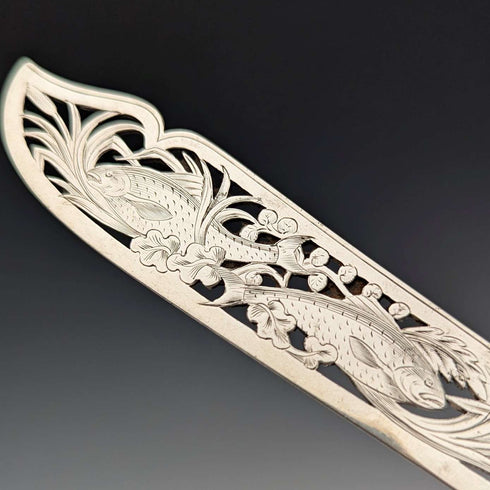 Circa 1860 British Antique Pure Silver Handle Fish Cutlery 6 Pair Aaron Hadfield