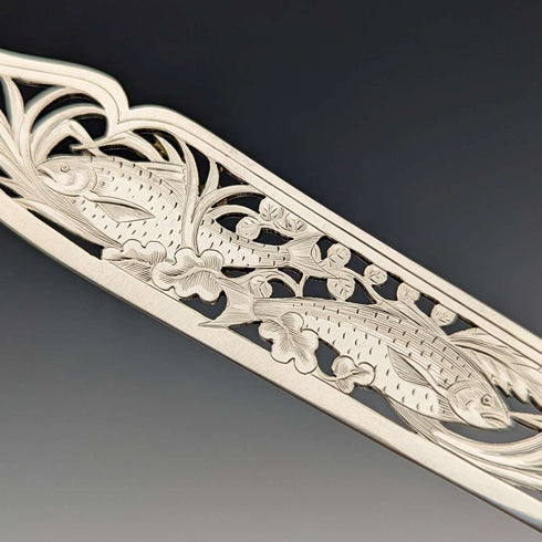1840 British Antique Pure Silver Handle Fish Cutlery, 4 Pairs, William Sansom