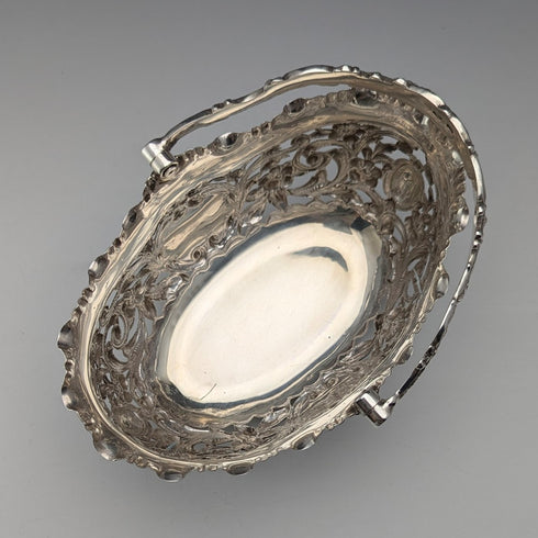 1896 年英國古董純銀耳環裝飾籃可移動手柄 159 克約翰圓形