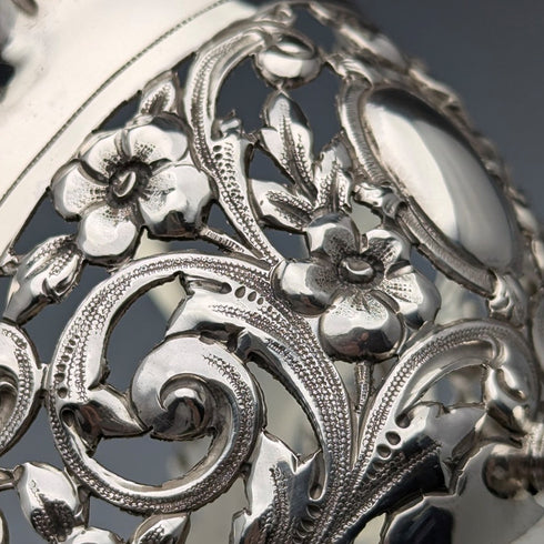 1896 年英國古董純銀耳環裝飾籃可移動手柄 159 克約翰圓形