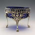 1880 British antique sterling silver footed dish pair with cobalt glass liner, Dobson & Sons