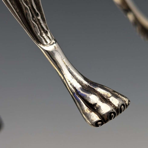 1880 British antique sterling silver footed dish pair with cobalt glass liner, Dobson & Sons