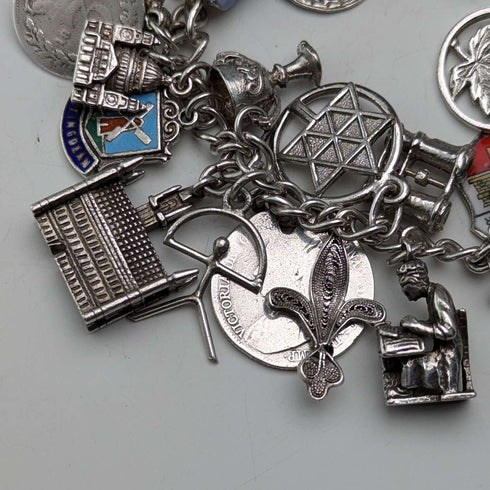 1970s British vintage sterling silver charm bracelet, 68g