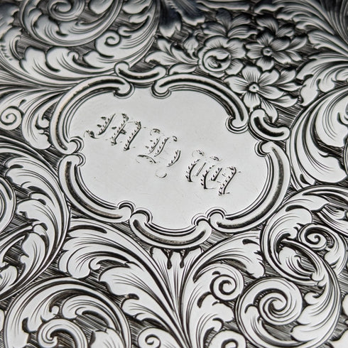 1847 British antique sterling silver card case with chain, 80g, Nathaniel Mills