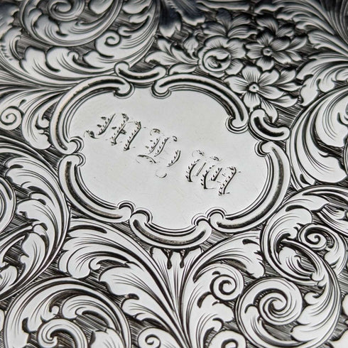 1847 British antique sterling silver card case with chain, 80g, Nathaniel Mills
